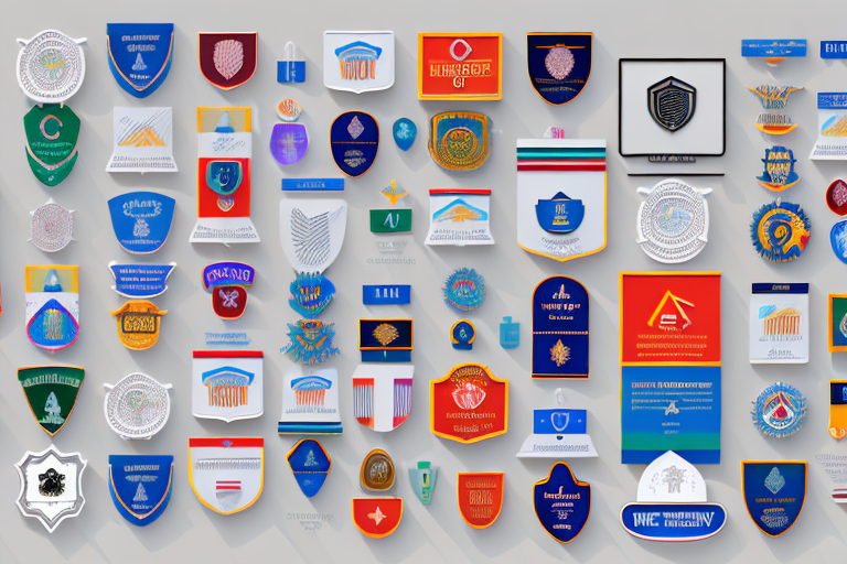 A wall of colorful security+ certification badges